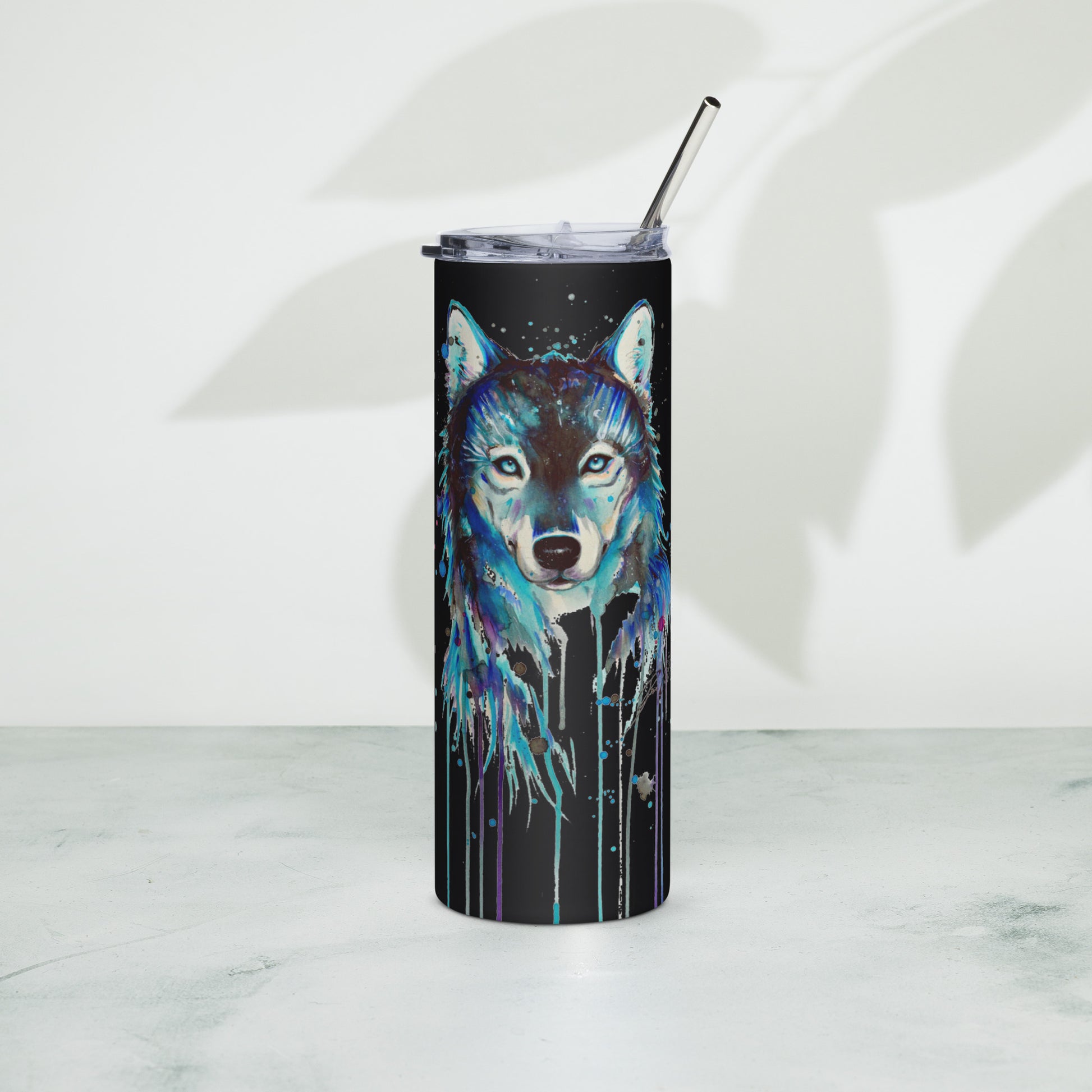 Watercolor Wolf Stainless steel tumbler - TSlater Designs