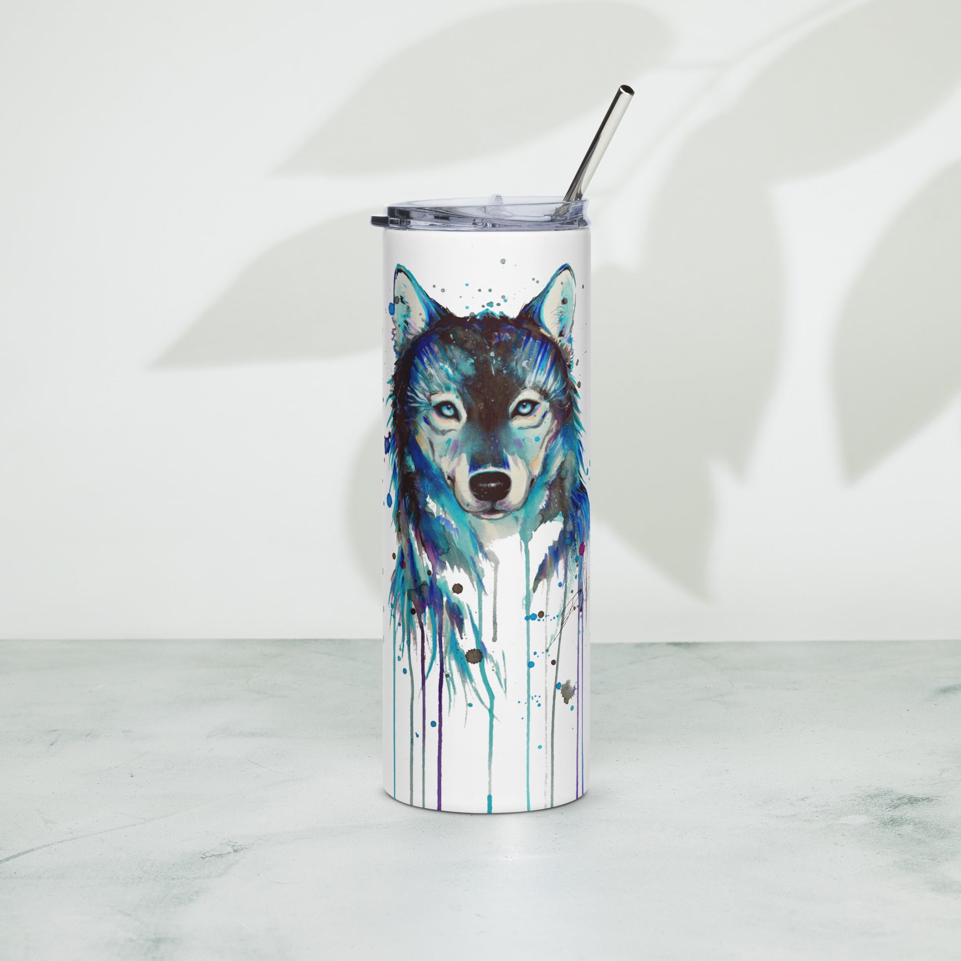 Watercolor Wolf Stainless steel tumbler - TSlater Designs